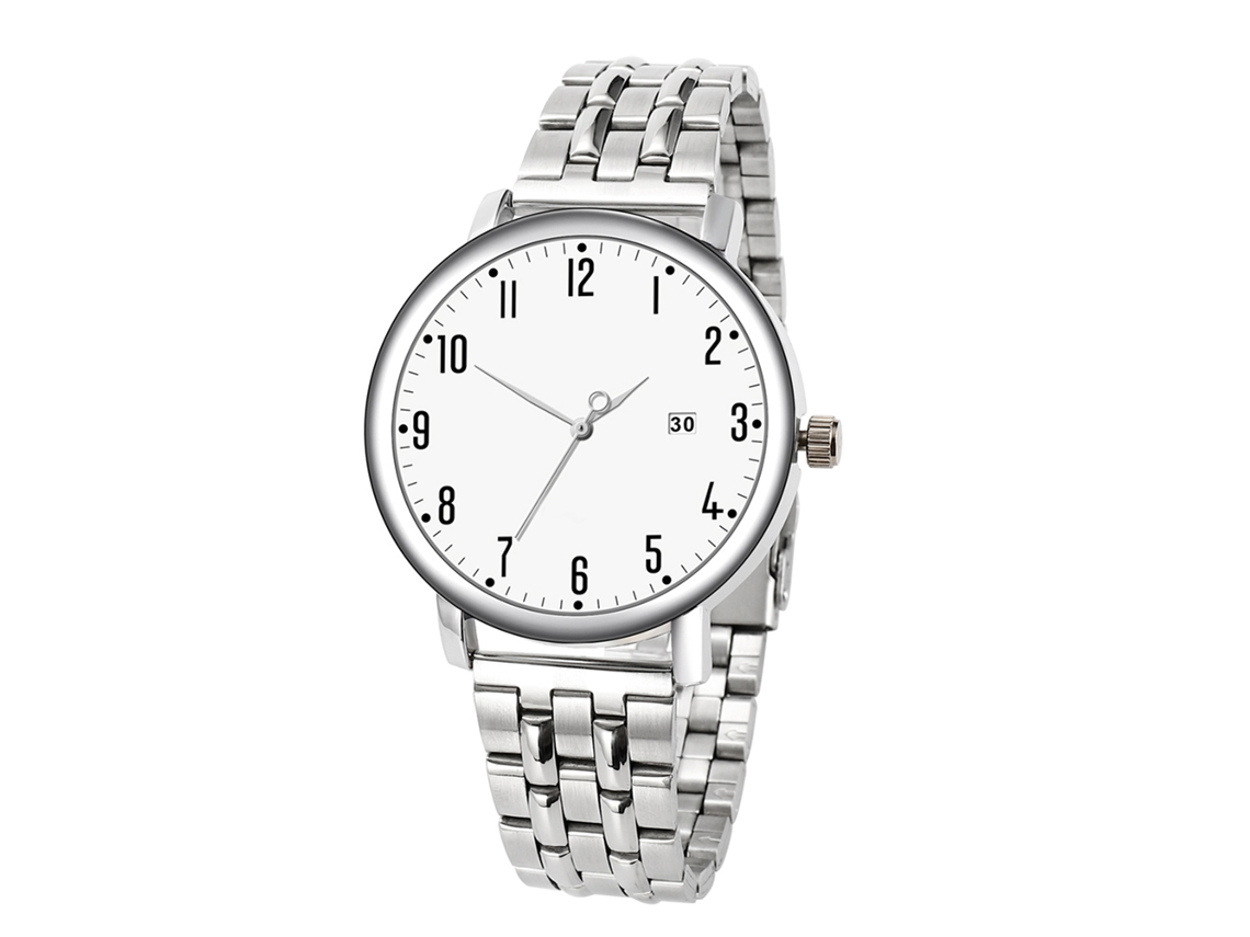 Relógio de Pulso Masculino de Moda Casual com Pulseira de Aço Analógico Quartz Branco