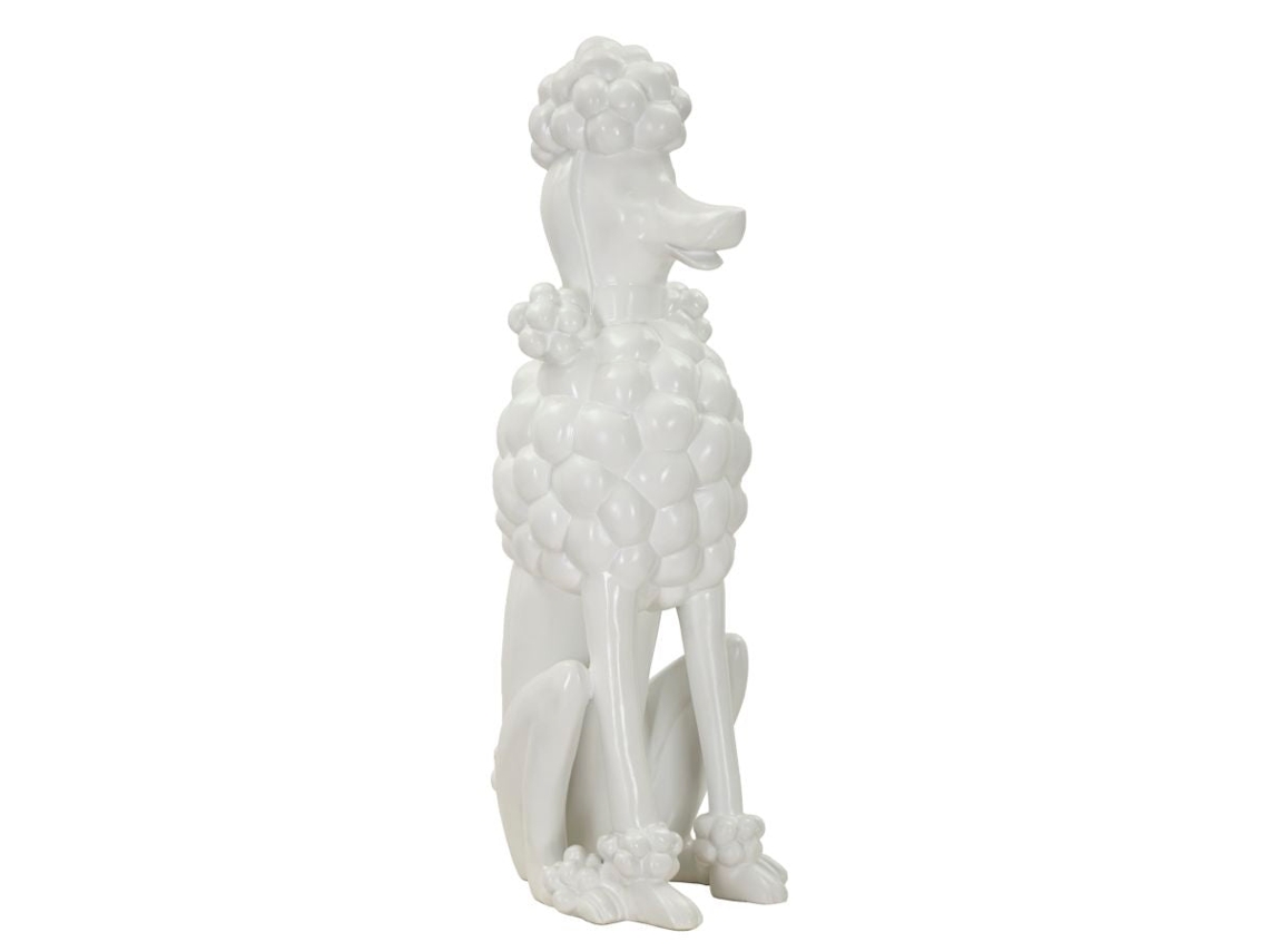 Estátua De Cão Poodle Sentado - Design Moderno Em Poliresina Branca - 20x26x61 Cm - Acessório De Decoração Refinado