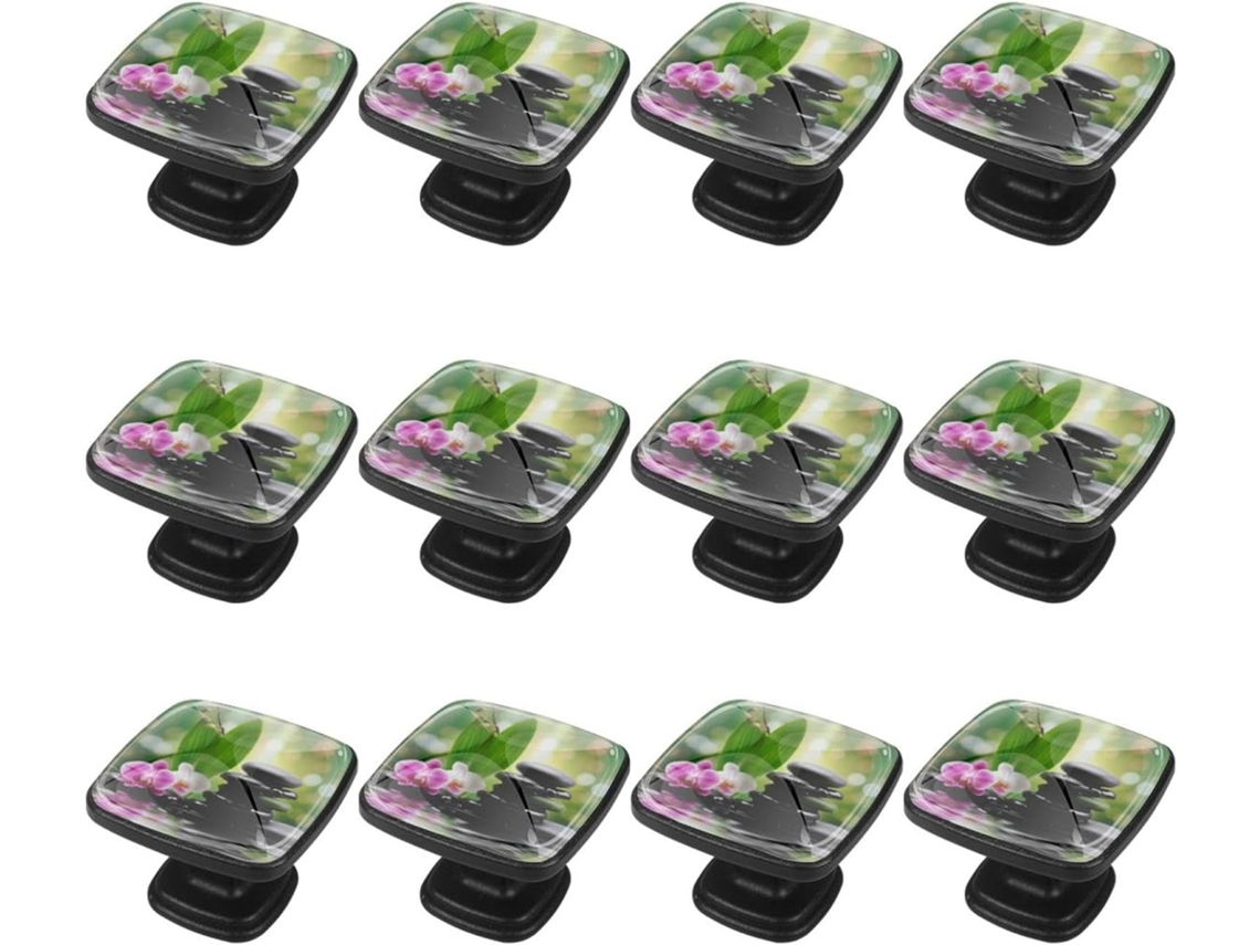 Puxadores Quadrados Para Armários De Cozinha, Puxadores Para Gavetas De Cômoda, 12 Peças, Pedra Preta Com Estampa De