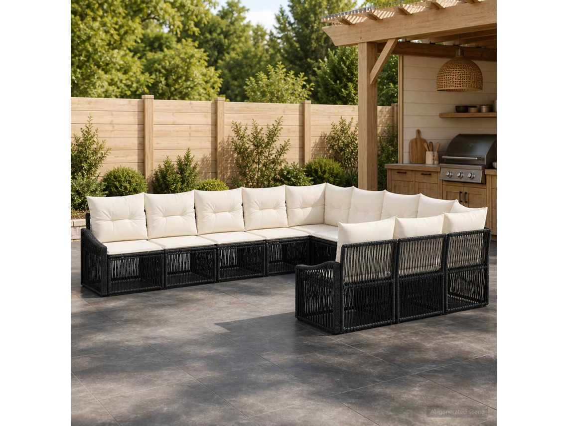 Vidaxl Conjunto De Sofá De Jardim 11 Unid. Preto Vime Pe