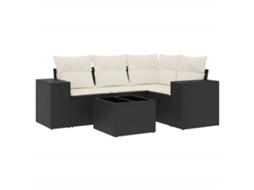 Conjunto de 5 Sofás de Jardim com Almofadões Vime Pe Preto MAISON EXCLUSIVE (5 pcs)
