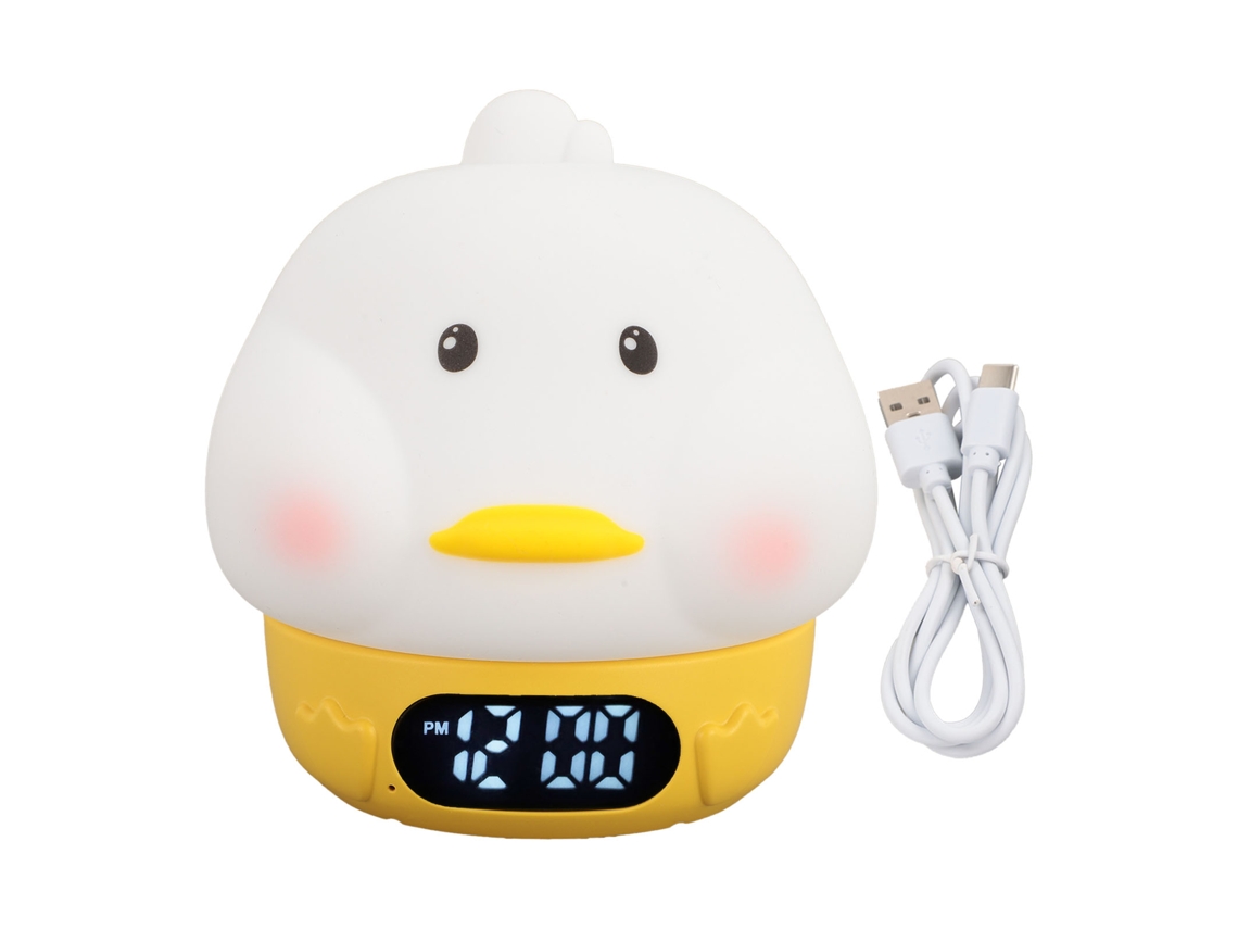 Reloj Despertador Com Luz Noturna Recarregável Silicone Colorido Pato Bonito 2 Alarmes Quarto