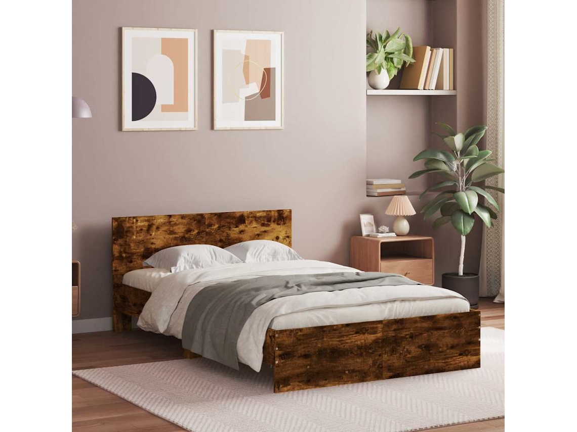 Vidaxl Estrutura De Cama Com Cabeceira 120x190 Cm Carvalho Fumado