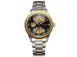 Reloj Hombre Casual Con Dial Hueco Correa Acero Inoxidable Movimiento Mecánico Negro
