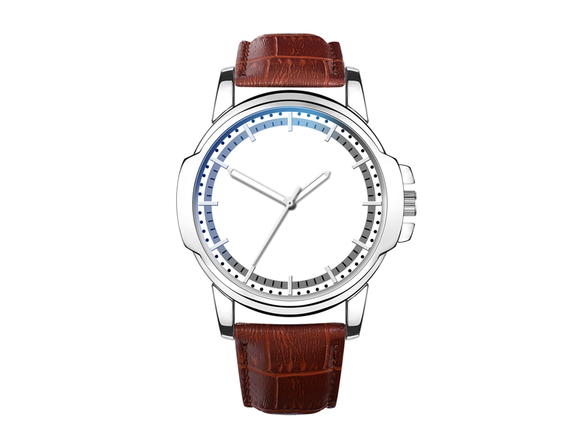 Relógio de pulso masculino casual em couro, mostrador redondo, movimento analógico de quartzo, branco/marrom