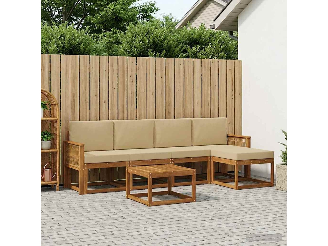 Vidaxl Conjunto De Sofás Para Exterior 6 Pcs Natural E Bege Poliéster