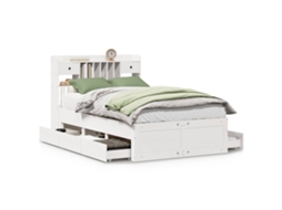 Cama com Estante Pinho Maciço Branco MAISON EXCLUSIVE (135x190 cm)