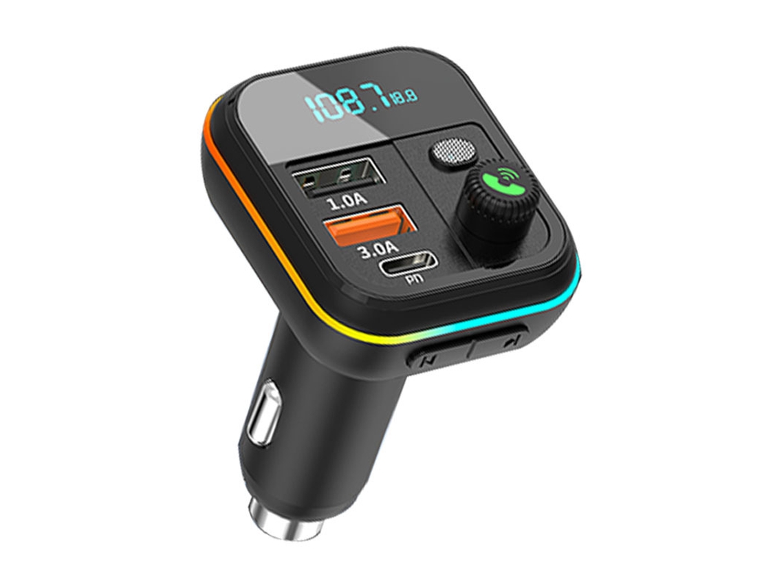 Transmissor Fm YIZHOOD L05 3.1A Bluetooth Usb Flash Drive Leitura de Cartão Tf Efeito de Iluminação Rgb 2Usb Pd Preto