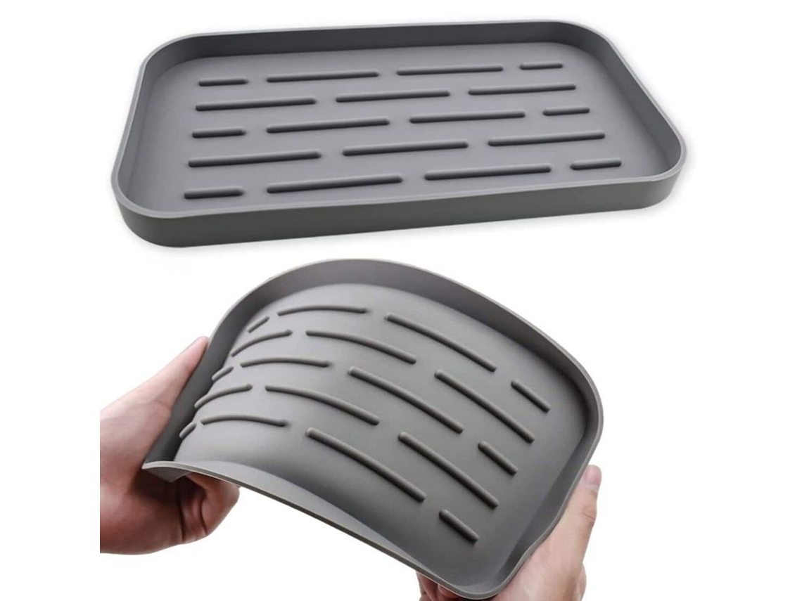 Set de 2 Organizadores de Pilha de Silicone Antideslizante para Cozinha e Banho Cinza