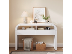 Mesa Console Entrada Branca Estreita Com Gavetas, Frente Curva, Pés Ajustáveis Cs