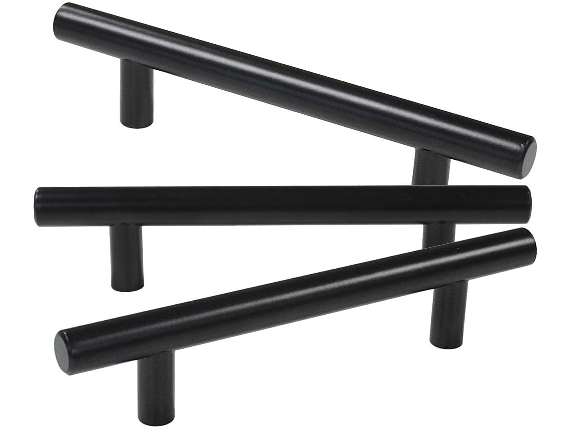 Puxadores De Armário Pretos Estilo Europeu Em Formato T, Puxadores De Cozinha 96mm Entre Furos, Aço Inoxidável, 15cm De
