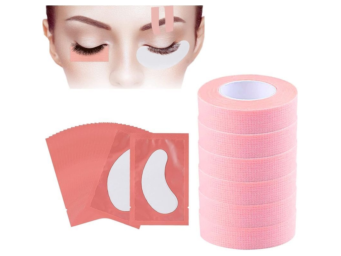 6 Rolo De Fita De Cílios Com 20 Pares De Protetores Oculares, Fita Adesiva Microporosa De Têxto Respirável Rosa