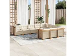 Vidaxl 10 Pcs Conjunto De Sofás P/ Jardim Com Almofadões Vime Pe Bege