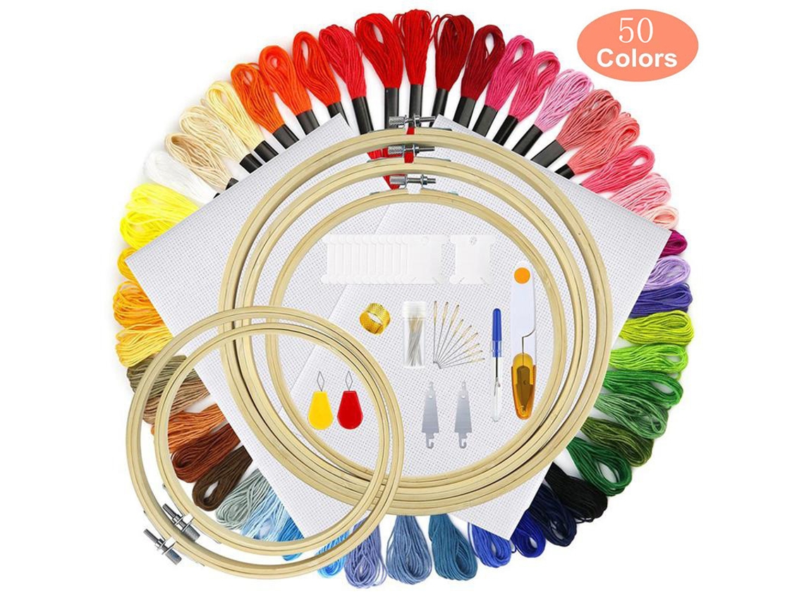 Lurelia Kit Bordado Ponto Cruz Iniciante Algodão 5 Bastidores 12 X 18 Polegadas 30 Agulhas Branco Com Bastidor