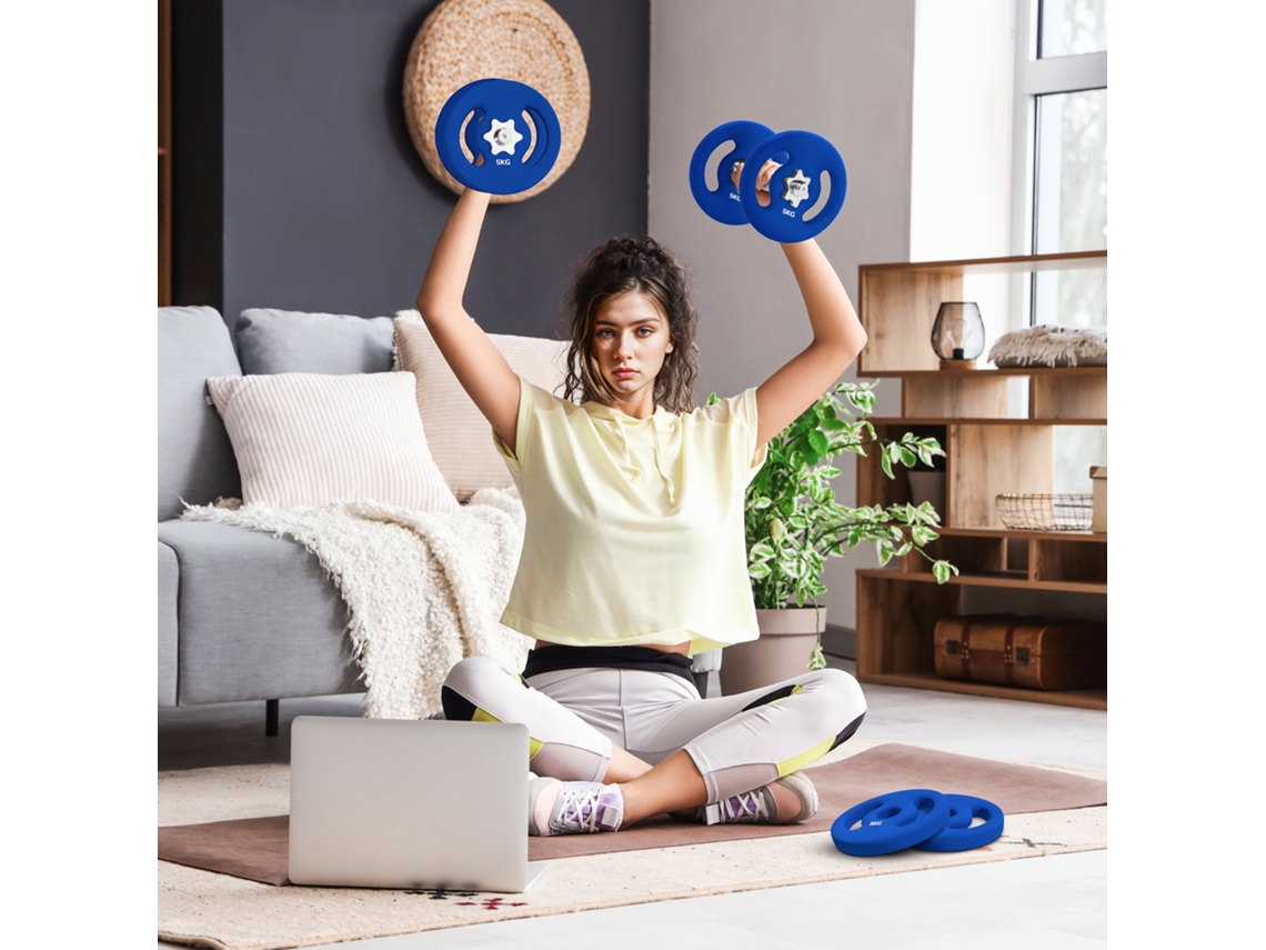 2 X 5 Kg Placas De Peso Com Práticas Alças, Conjunto Pesos Para Home-gym, Academia, Treino Força, Azul