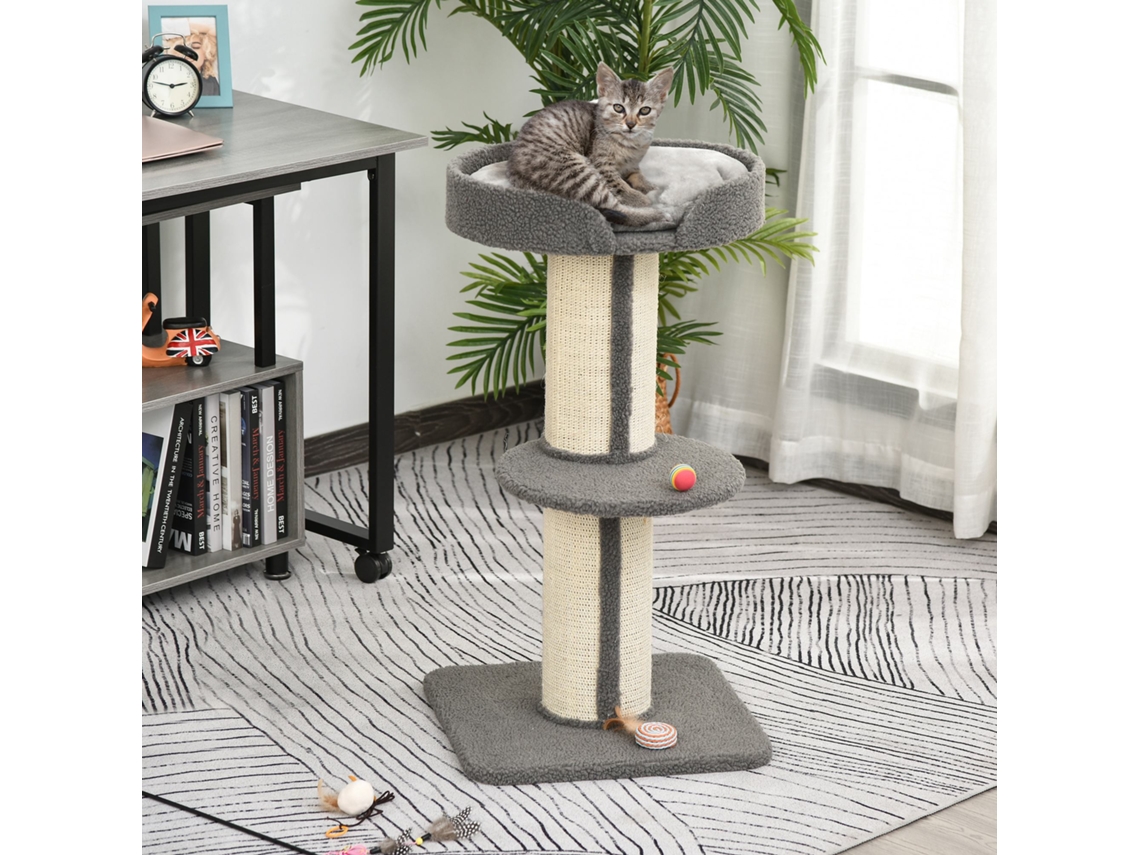 Torre para Gatos de 91cm em Cinza com Plataforma Acolchoada e Sisal | S/MARCA