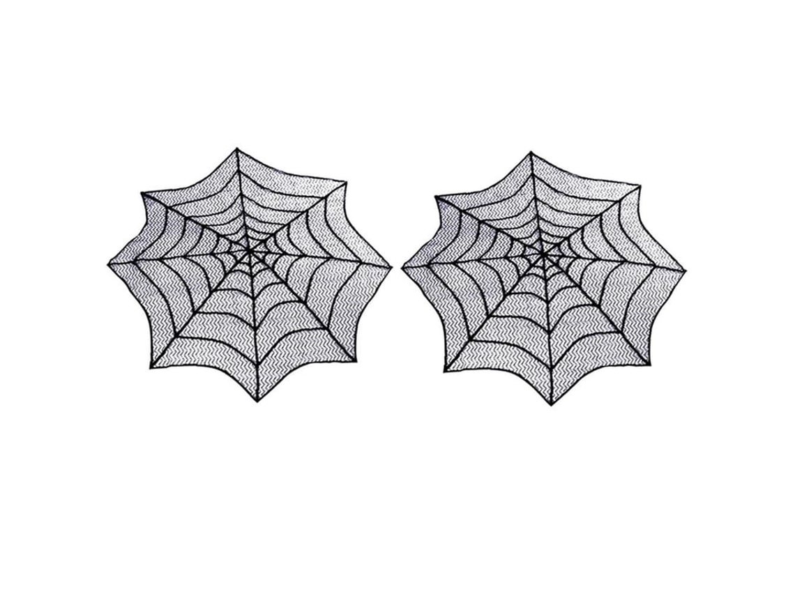 Linjou Topper De Mesa Redondo 30 Polegadas Renda Teia De Aranha Halloween 2 Peças