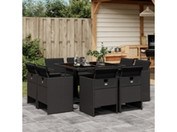 9 Pcs Conjunto De Jantar P/ Jardim C/ Almofadões Vime Pe Preto Dkd Home Decor