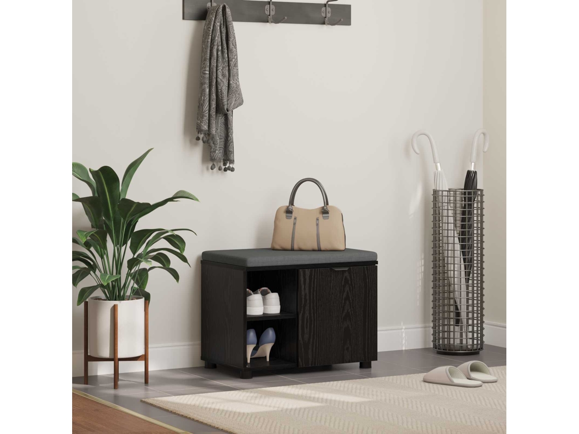 Vidaxl Banco De Hall Com Almofada Carvalho Preto 60 X 38 X 46 Cm