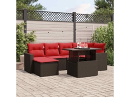 Vidaxl Conjunto De Sofá De Jardim Com 7 Peças E Almofadas Em Rattan Sintético Marrom