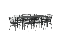 Conjunto 9 Conjunto De Jantar Para Jardim Vidaxl Preto Vime Pe (200 X 80 X 73 Cm)