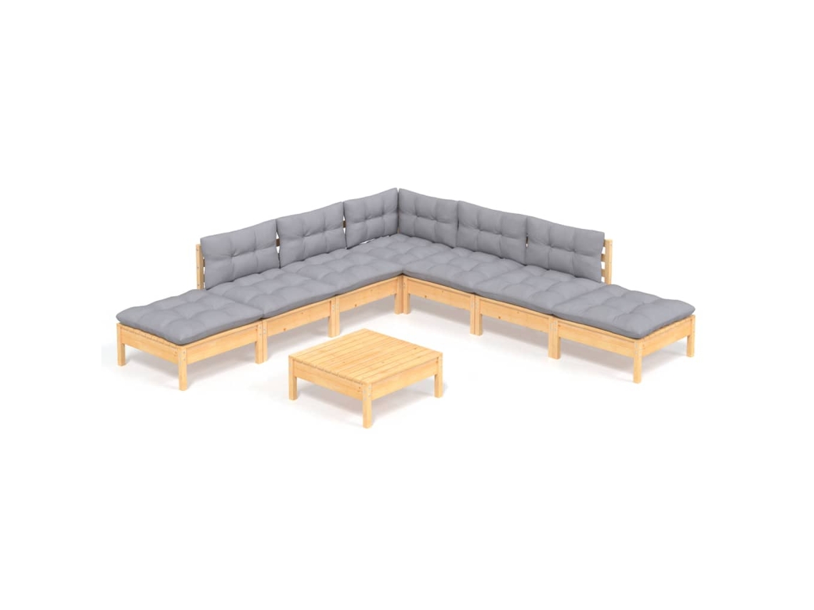 Conjunto de 8 Lounge de Jardim com Almofadões Cinza Pinho MAISON EXCLUSIVE