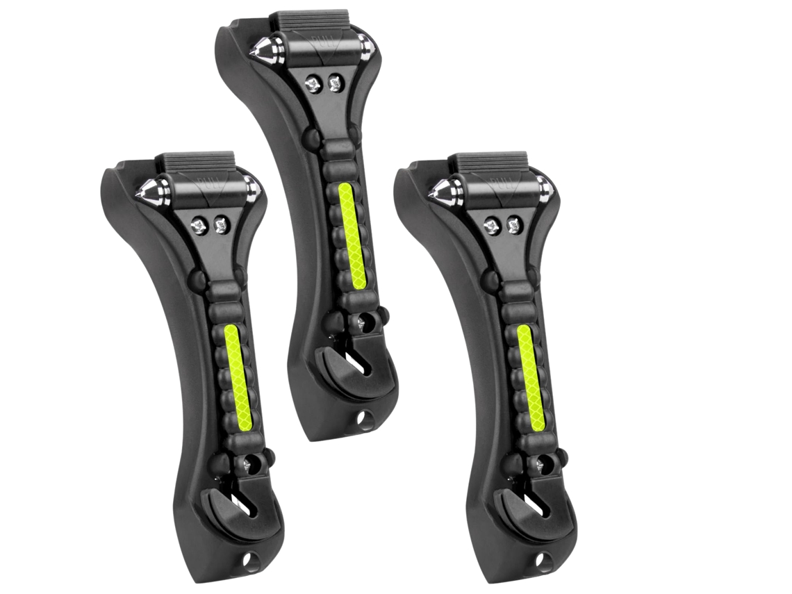 Martelete de Emergência para Carro 2 em 1 Quebra-vidros e Cortador de Cinto, Pacote com 3 Ferramentas de Segurança para Veículos, Preto AQUAFORGE