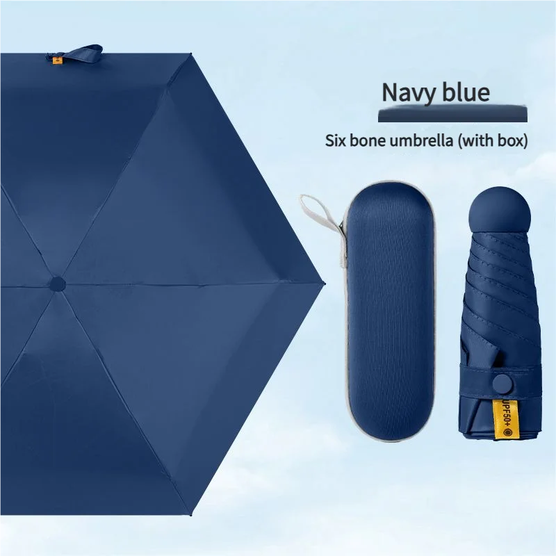 (azul) Mini Guarda-chuva Cápsula Portátil Cinco Dobráveis Com Proteção Solar E Impermeável - Guarda-chuva De Dupla Função