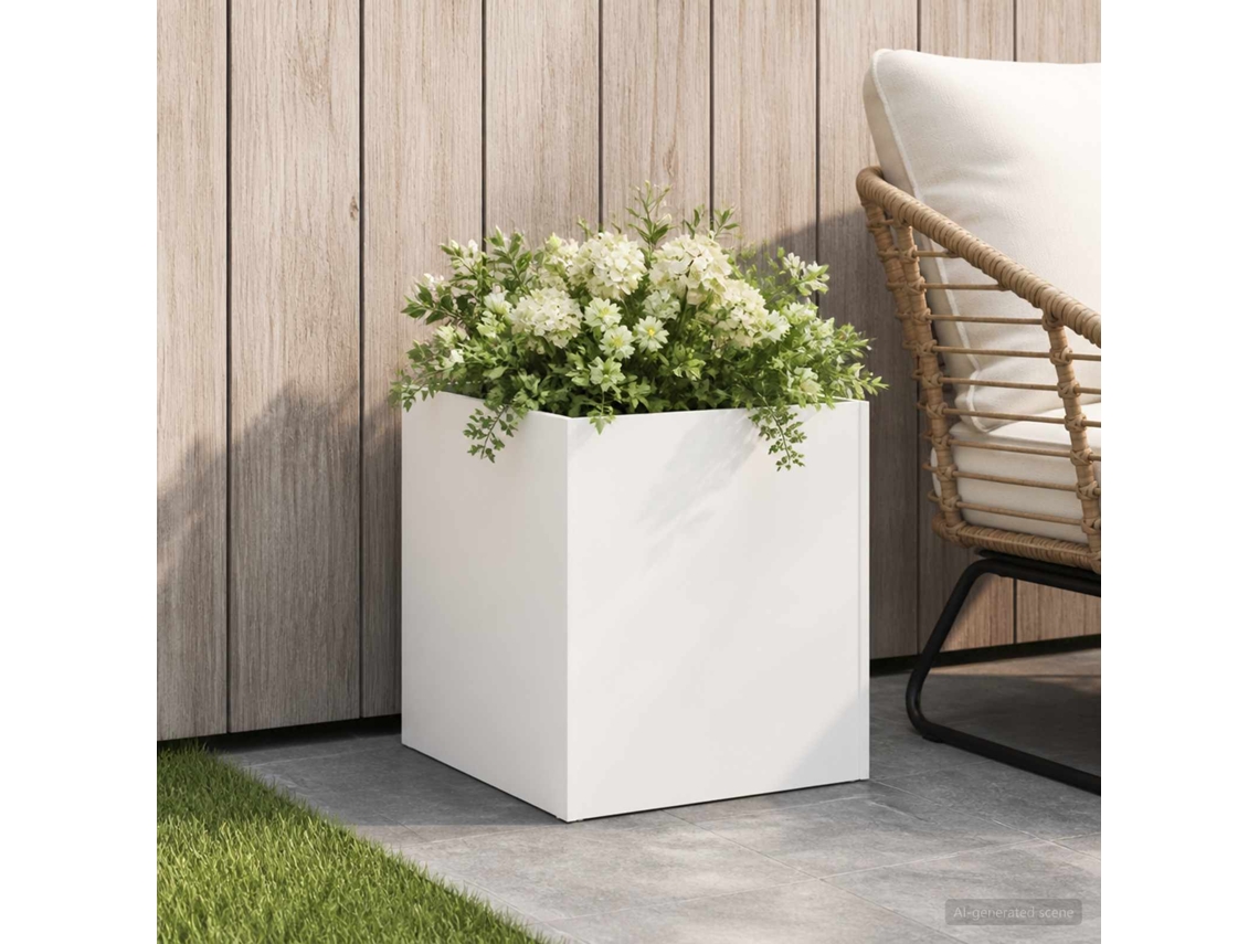 Vidaxl Vaso De Jardim Branco 20 X 20 X 20 Cm Aço Laminado A Frio