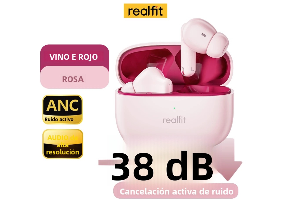 Fones de Ouvido Bluetooth , com Cancelamento Ativo de Ruído, Função Enc para Chamadas e Graves Estéreo Hifi. MDUG (rosa)