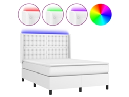 Cama Box Spring com Colchão e Led Couro Artificial Branco MAISON EXCLUSIVE (140x190 cm)