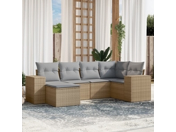 Vidaxl 6 Pcs Conjunto De Sofás P/ Jardim Com Almofadões Vime Pe Bege