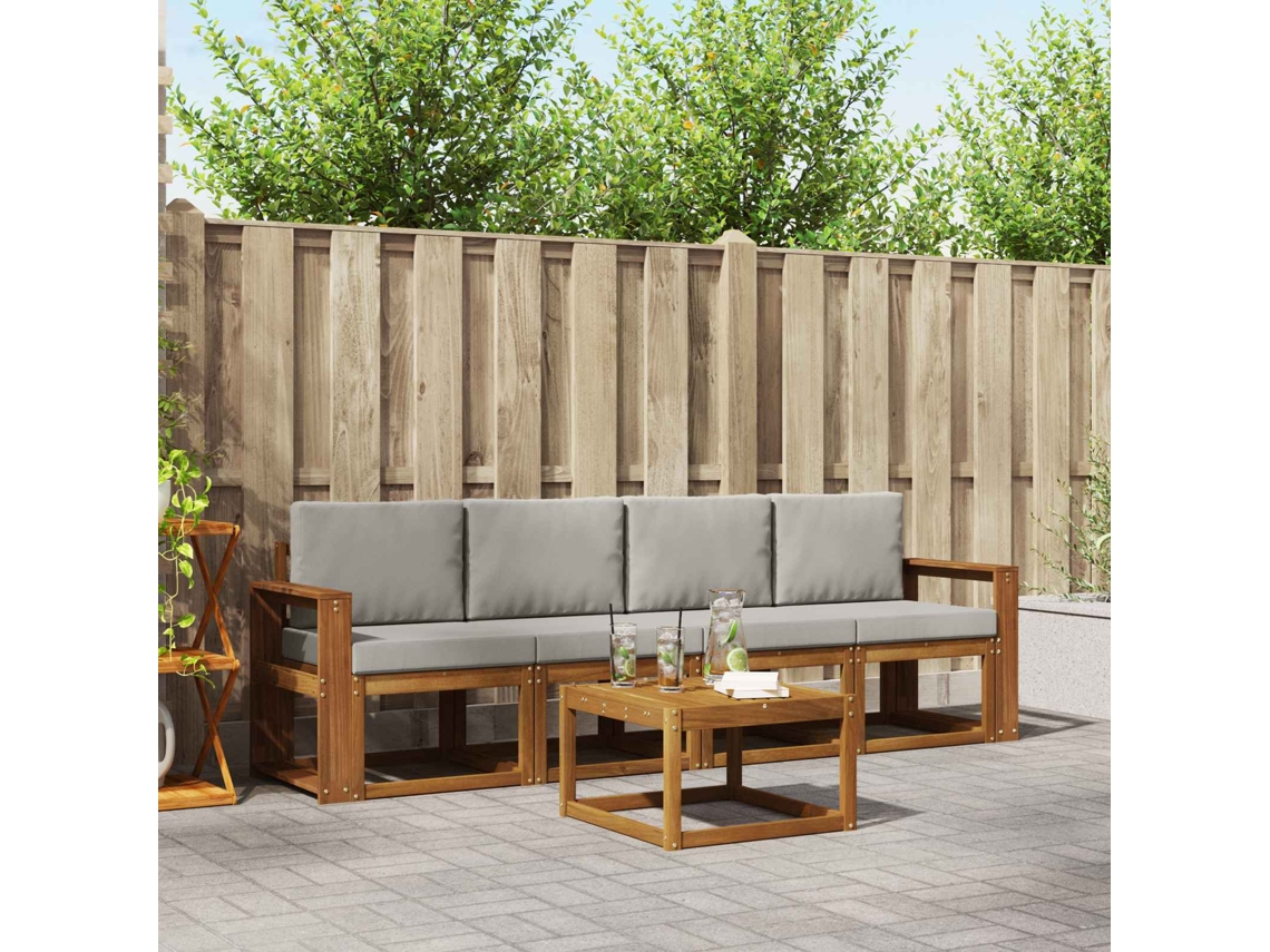 Vidaxl Conjunto De Sofás Para Exterior 5 Pcs Cinza Natural E Claro