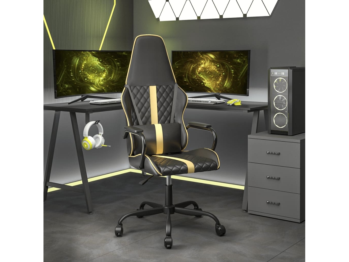 Vidaxl Cadeira Gaming De Massagens Couro Artificial Dourado E Preto