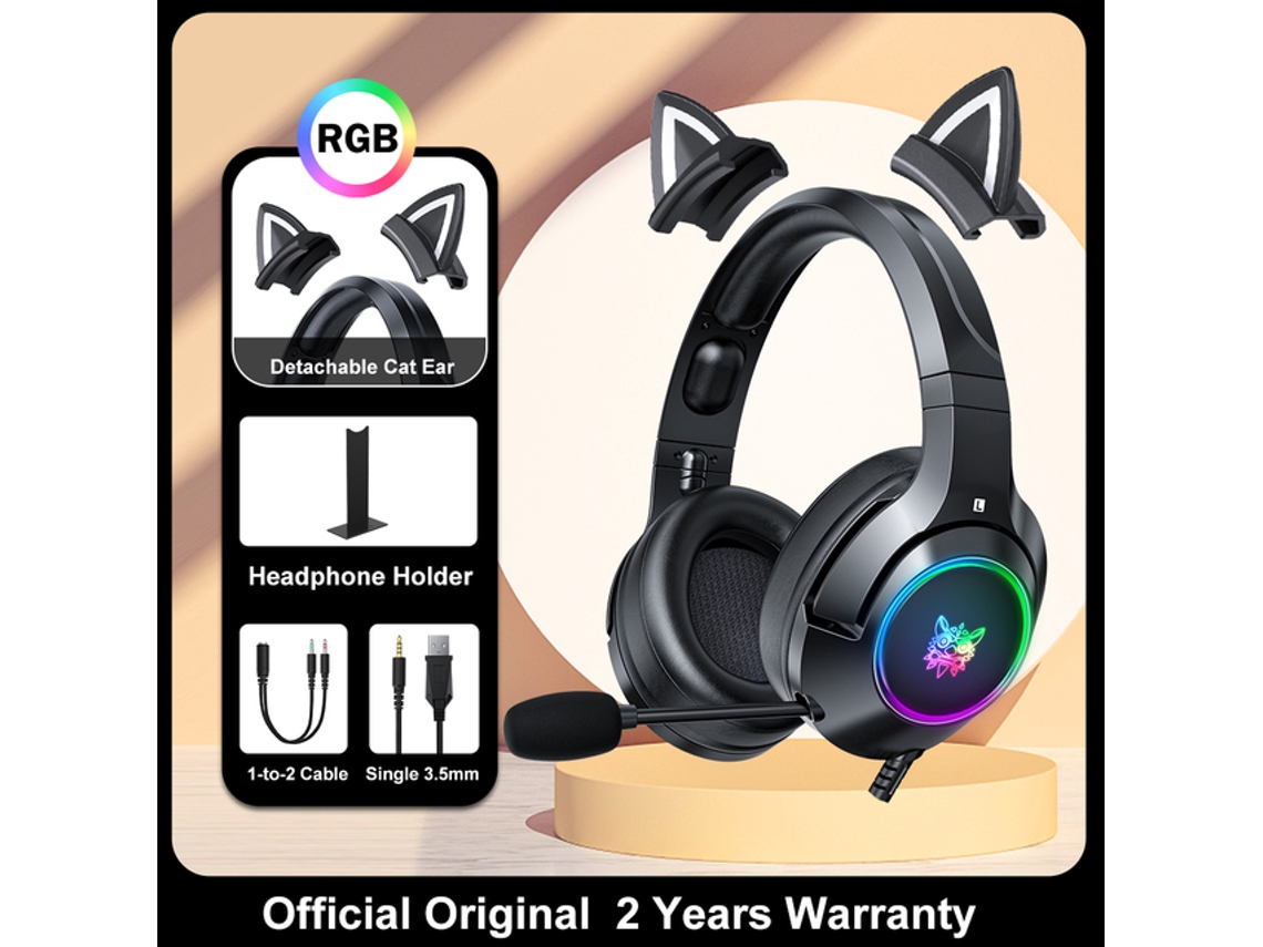 Onikuma K9 Pink Cat Ear Auscultadores com Rgb Led Light Flexível Mic Gaming Headset 7.1 Surround Computer Earphones para Pc Gamer