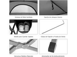 Tenda para 2 Pessoas 4 em 1 com Dossel Cobertura Impermeável Colchão Insuflável Tenda Pop-Up Portátil Cinzento COSTWAY