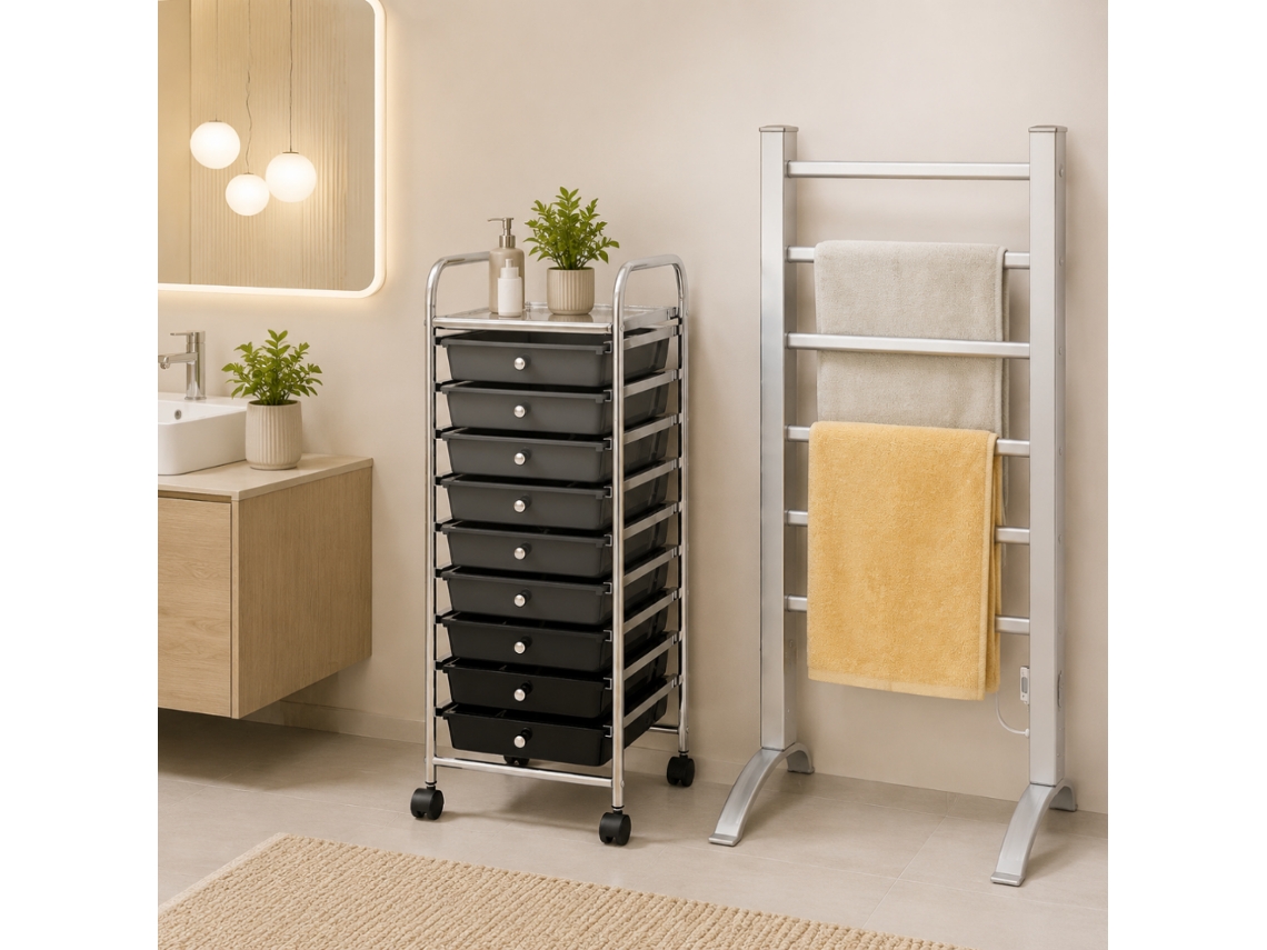 Northio Bathroom Set with LED Mirror, 10 Drawers, Towel Warmer and Bars 3 Pieces