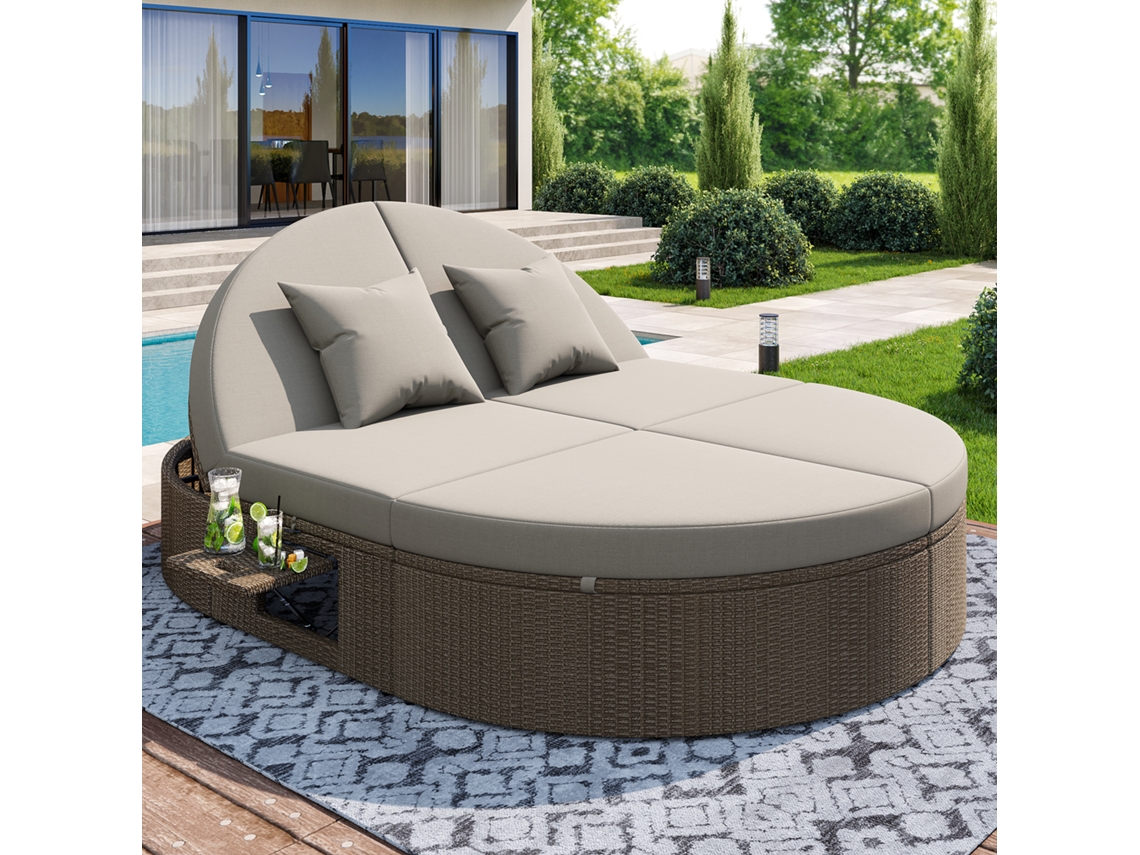 Daybed Duplo para Área Externa, Sofá Cama Impermeável, Multifuncional, com Prateleiras | S/MARCA