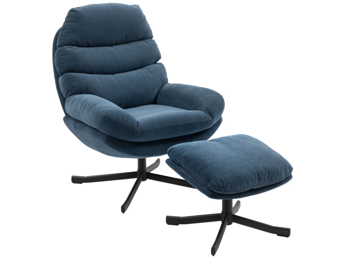 Poltrona Relax Com Poupé, Em Chenille, Moderna, 78x93x100cm, Azul