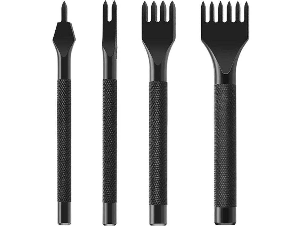 Ferramentas Para Trabalho Em Couro Ccykxa Com 1/2/4/6 Dentes, Conjunto De Furadores Para Costura E Costura Em Couro (3mm), Aço Carbono Preto