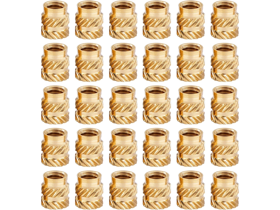 Conjunto De 30 Insertos Roscados 1/4", Porca Serrilhada Latão,