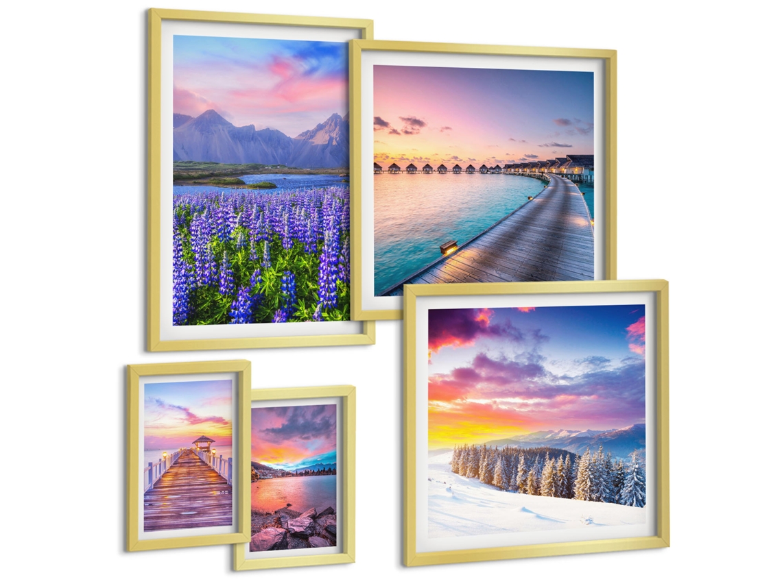 Galeria De Pinturas Murais Formas Abstratas De Plantas Moldura Prateada Fotos Para O Escritório Espelharte (conjunto De 5 Imagens)