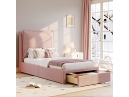 Cama Infantil 90x200cm Rosa Estante Apoio Lamas Armazenamento