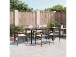 Vidaxl 7 Pcs Conjunto De Jantar P/ Jardim C/ Almofadões Vime Pe Preto