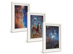 Pinturas Murais Modernas Paisagens Espaciais, Galáxias Moldura Branca Fotos Para O Corredor Espelharte (3 Peças 20x30 Cm)