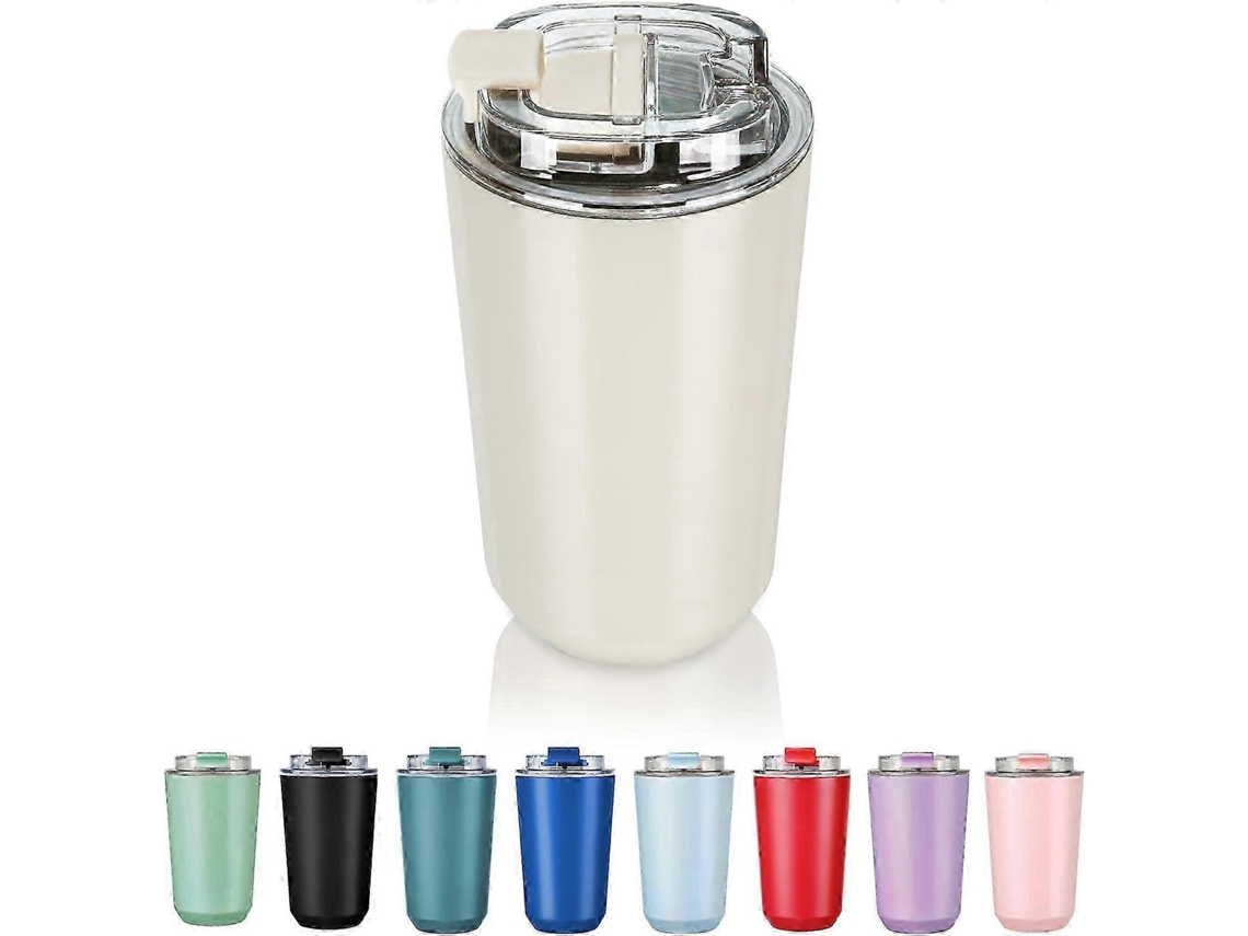 Caneca Térmica Com Tampa, Caneca De Viagem De 414 Ml (14 Oz), Garrafa Térmica De Aço Inoxidável Com Isolamento A Vácuo, Cor Creme.