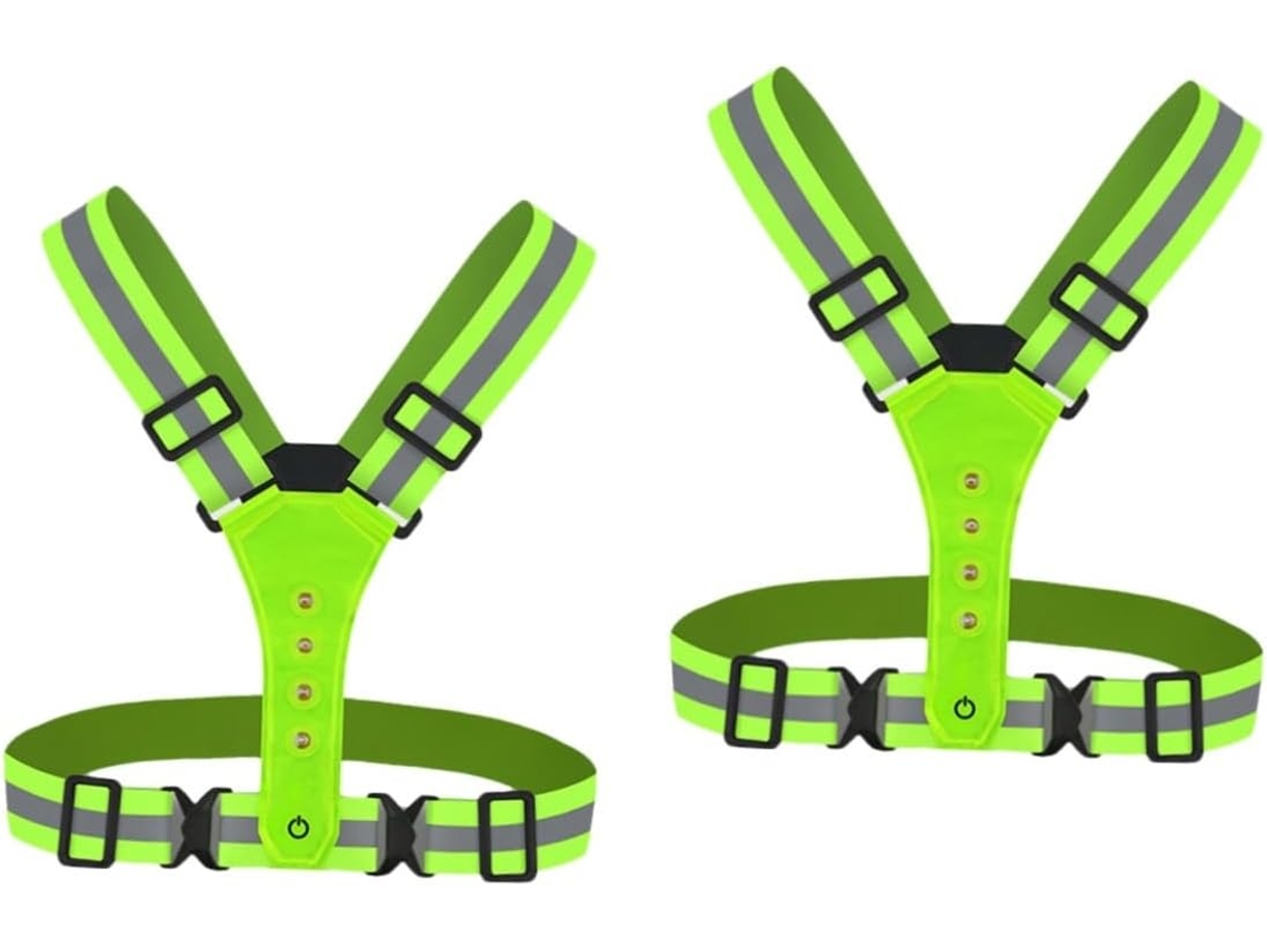 Conjunto De 2 Peças Colete Luminoso De Led Amarelo Para Corrida, Cinto Refletor Azul, Regata Com Cinto Refletor Ajustável Gokoco