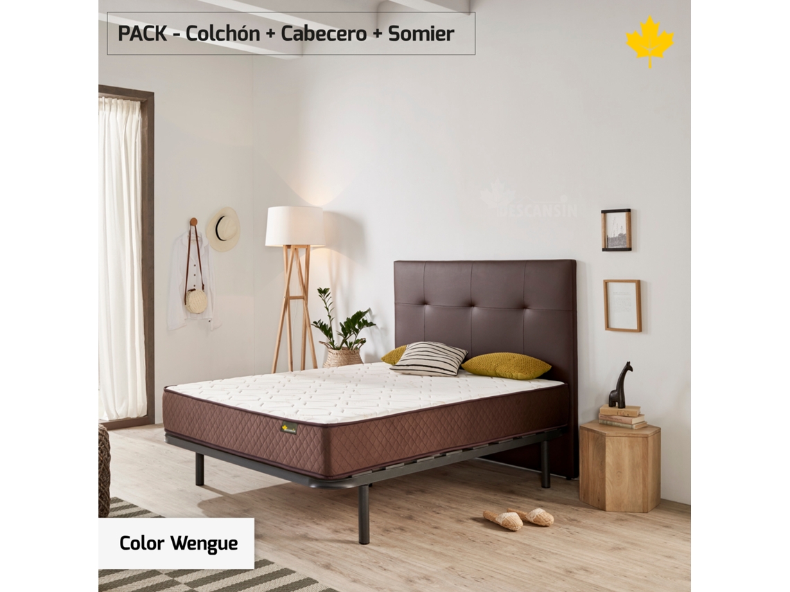 Pack Colchão + Cabeceira Estofada + Sommier 105x200 | Wengue