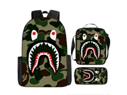 Mochila De Estudante Panoona Tubarão Camuflado Conjunto 3 Peças 17 Pol Crianças Adolescentes Estilo 10