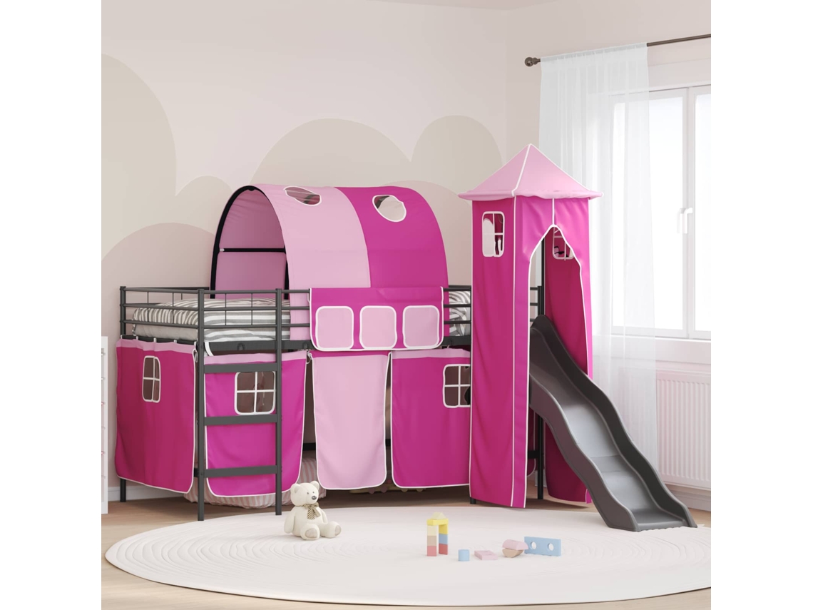 Vidaxl Estrutura De Beliche Para Crianças Preto E Rosa 80 X 200 Cm